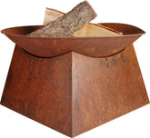 Ignite 56cm Heavy Duty Round Firepit/Planter with Grill and Square Base - Rust Look